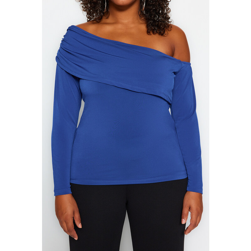 Trendyol Curve Blue Asymmetric Collar Knitted Blouse