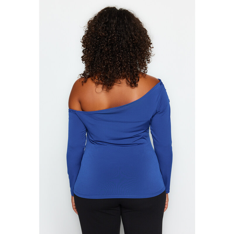 Trendyol Curve Blue Asymmetric Collar Knitted Blouse