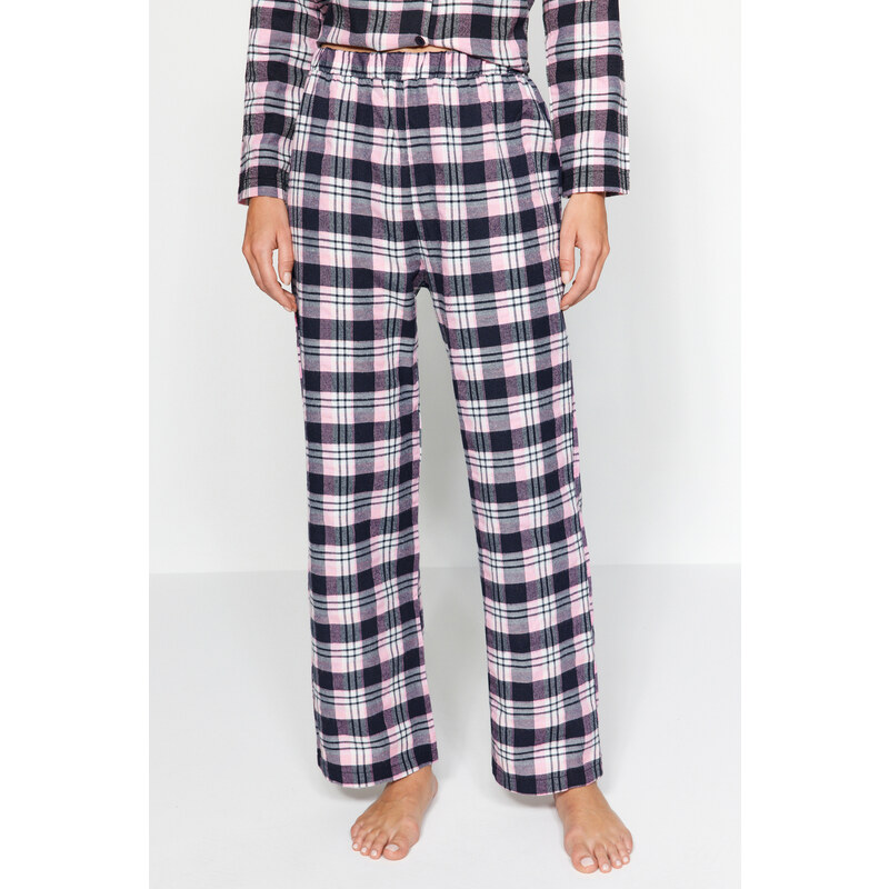 Trendyol Pink Flannel Checked Shirt-Pants Weave Pajamas Set