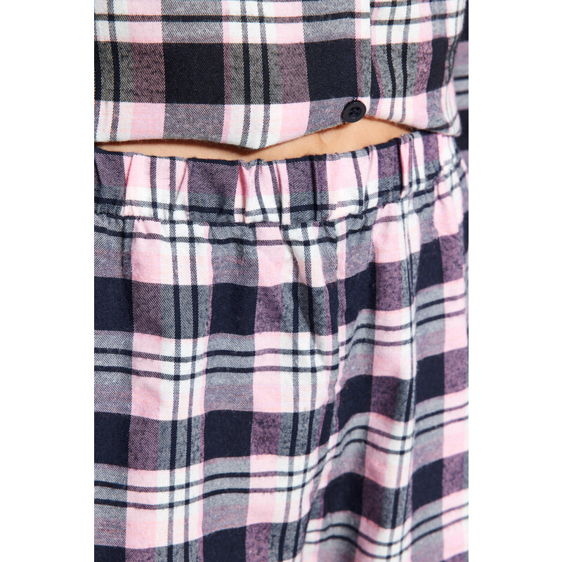 Trendyol Pink Flannel Checked Shirt-Pants Weave Pajamas Set