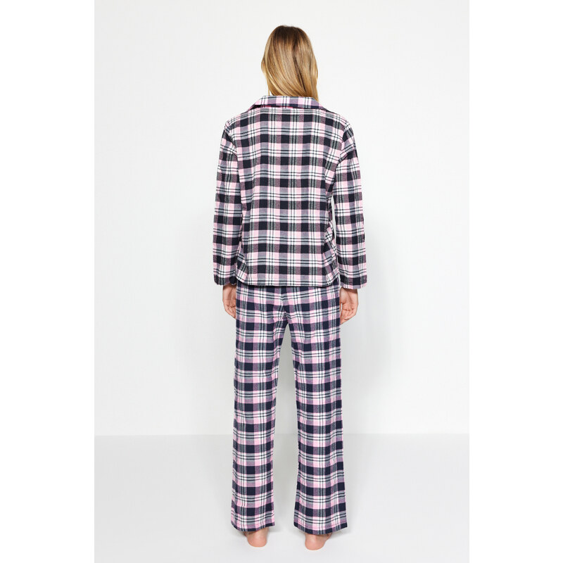 Trendyol Pink Flannel Checked Shirt-Pants Weave Pajamas Set