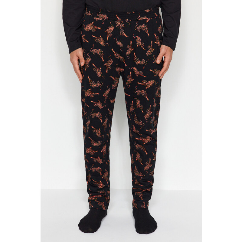 Trendyol Black Regular Fit Printed Knitted Pajamas Set