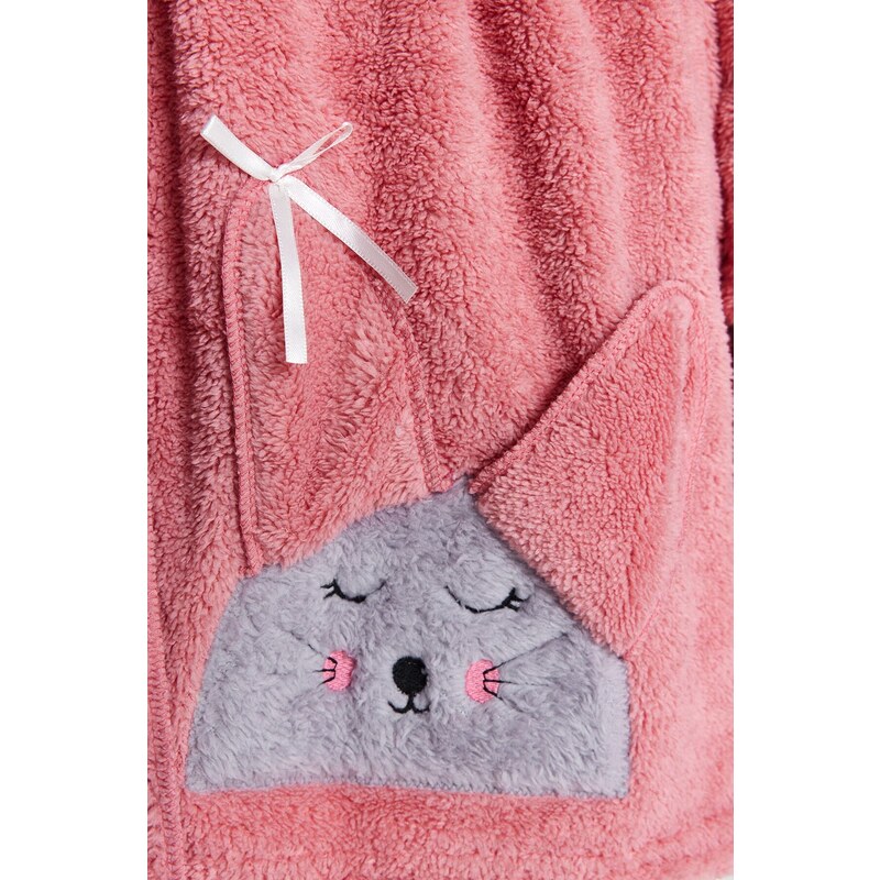 Trendyol Powder Belted Animal Figured Hooded Wellsoft Knitted Dressing Gown