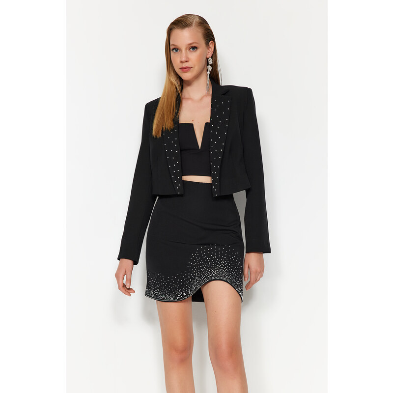 Trendyol Black Stones Printed Fitted Skirt 107067198