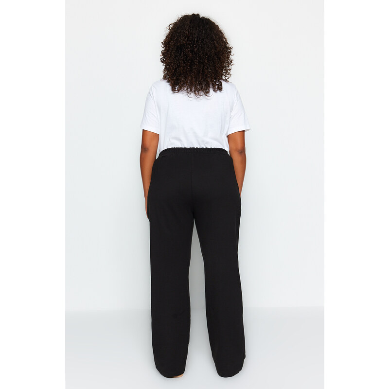 Trendyol Curve černé tepláky s vysokým pasem Basic Jogger 2 Threads Plus Size Tepláky.