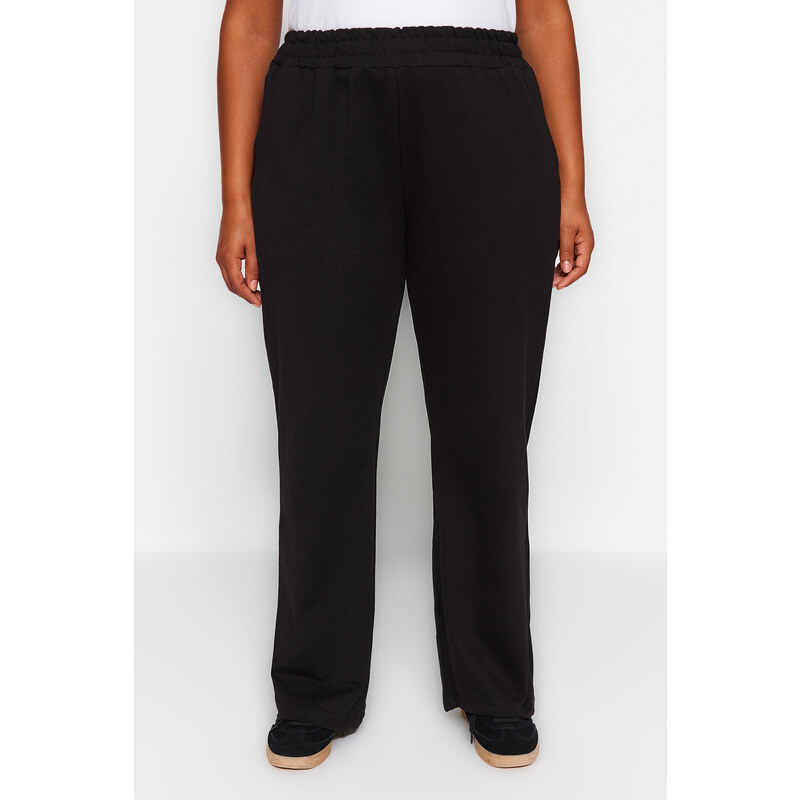 Trendyol Curve černé tepláky s vysokým pasem Basic Jogger 2 Threads Plus Size Tepláky.