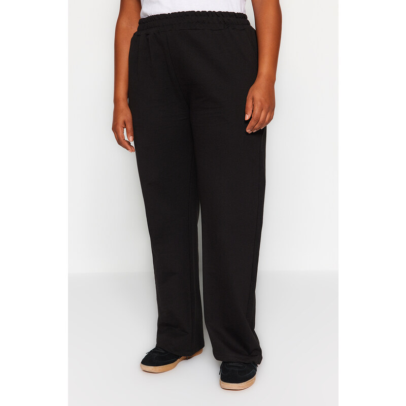 Trendyol Curve černé tepláky s vysokým pasem Basic Jogger 2 Threads Plus Size Tepláky.