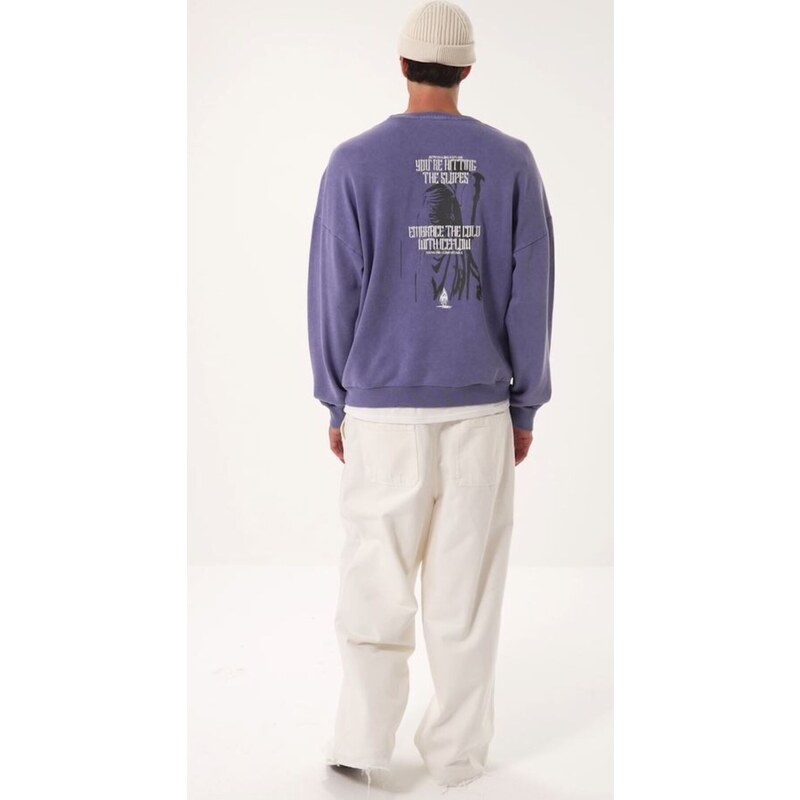 Trendyol Lilac Unisex Oversize/Wide Cut 100% Cotton Antique/Pale Effect Mystic Sweatshirt