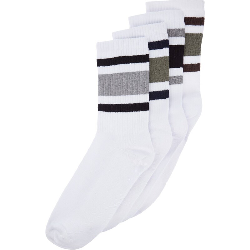 Trendyol 4-Pack White Cotton Striped Socket Socks