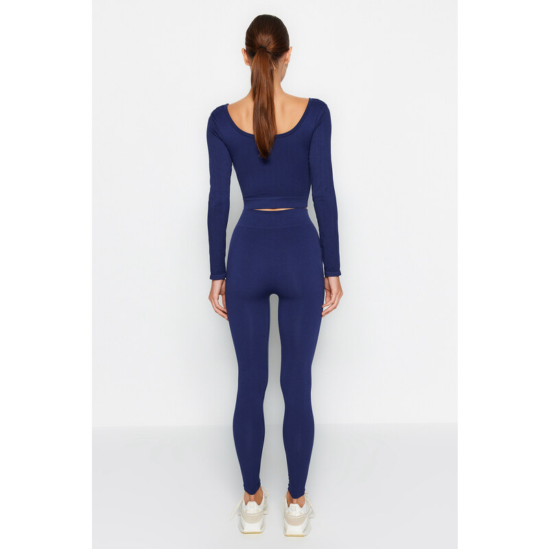 Trendyol Dark Navy Bezešvé/Bezešvé Pletené sportovní punčocháče po celé délce