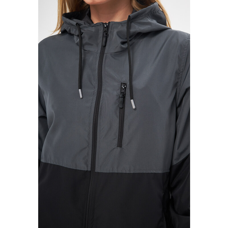 River Club Women's Anthracite-Black Two-tone, Inner Lined Water and Windproof Hooded Raincoat with Pocket.