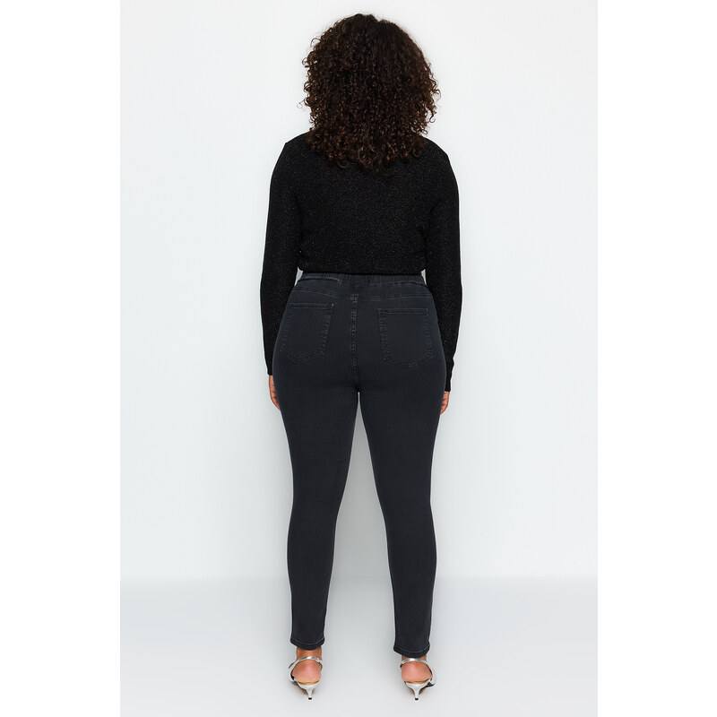 Trendyol Curve Anthracite High Waist Flexibilní úzké džíny