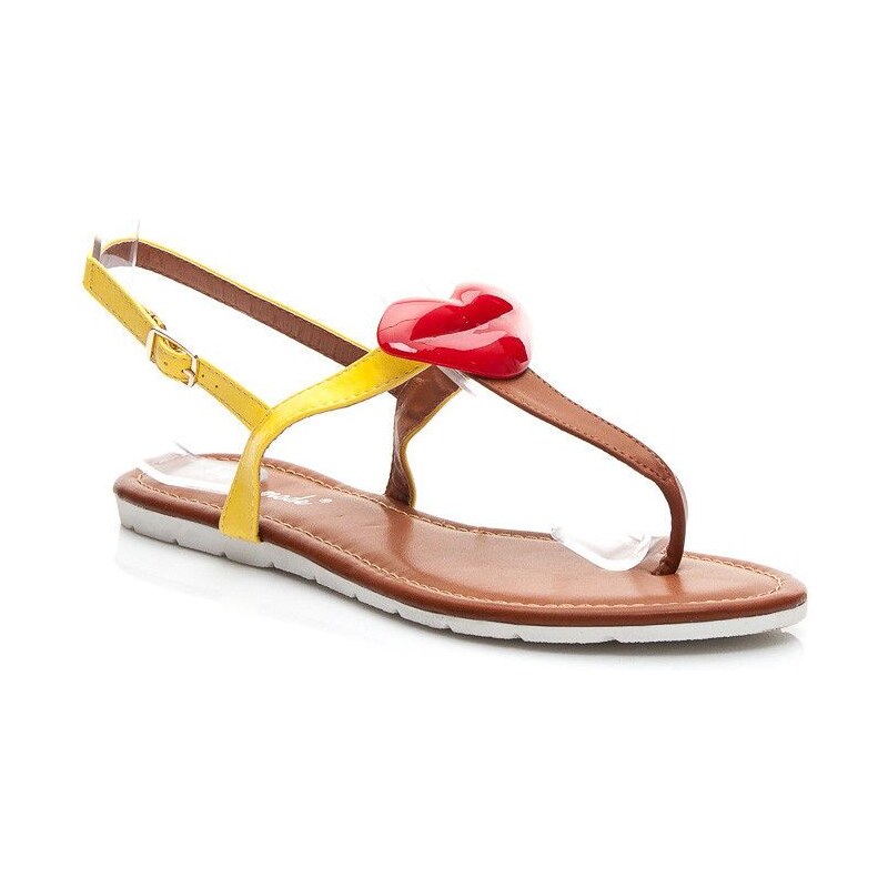 SUPER MODE Žluté sandálky s ozdobnými rty