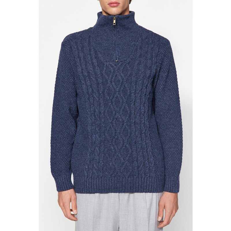 Trendyol Indigo Regular Fit Zippered Half Turtleneck Knitwear Sweater