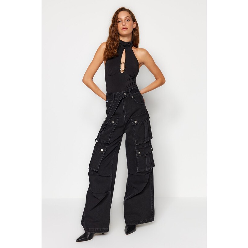 Džíny Trendyol X Sagaza Studio Anthracite Cargo Pocket 107067057