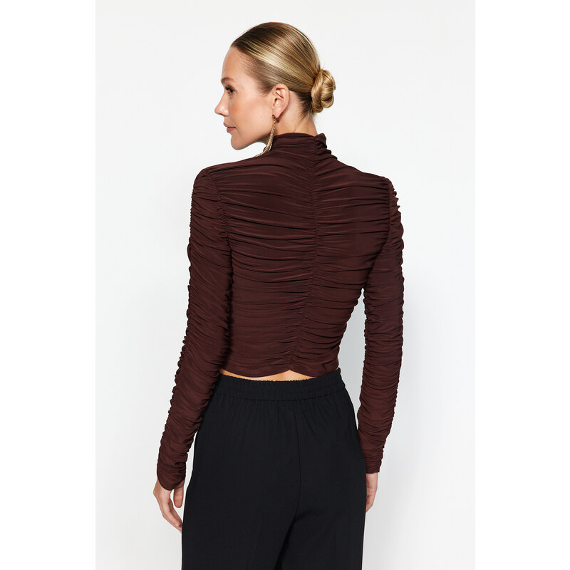 Trendyol Brown Draped Crop Top