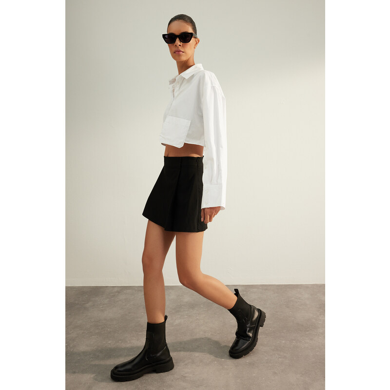 Trendyol Black Premium Quality Pleated Woven Short Skirt