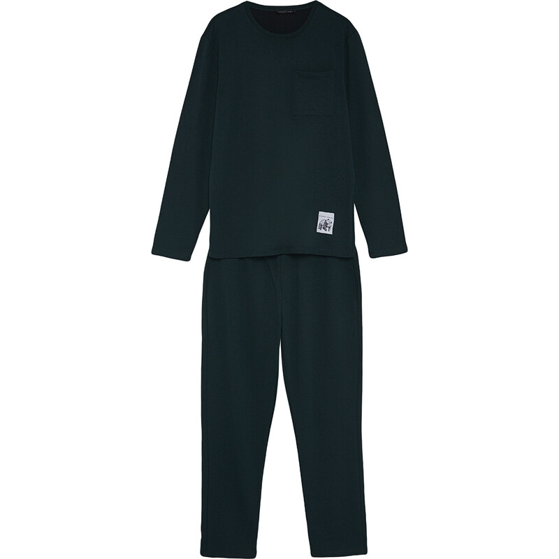 Trendyol Green Regular Fit Label Detailed Knitted Pajamas Set