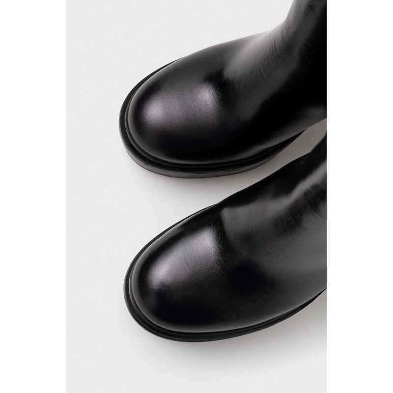 Kožené kotníkové boty Tommy Hilfiger ELEVATED PLATEAU CHELSEA BOOTIE dámské, černá barva, na podpatku, FW0FW07542