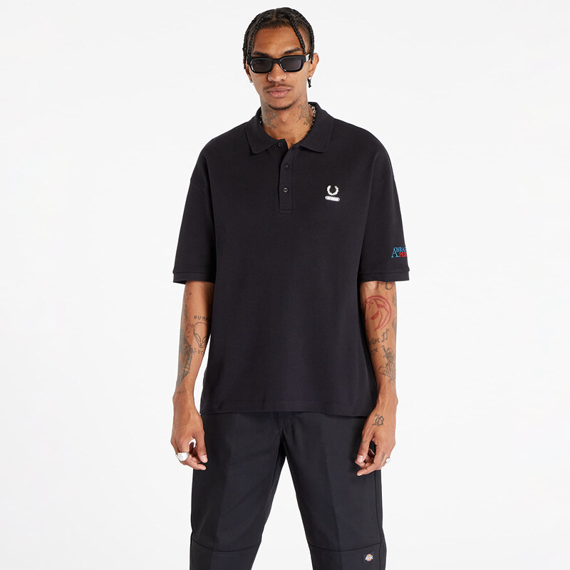 Pánské tričko FRED PERRY x RAF SIMONS Embroidered Oversized Polo T-Shirt Black