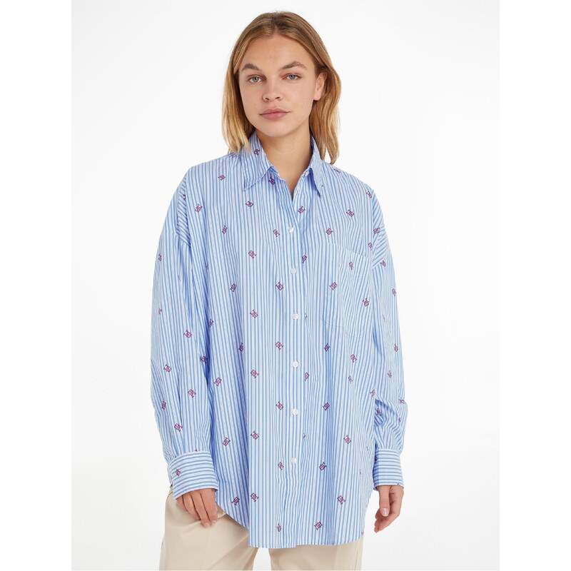 Modrá dámská pruhovaná oversize košile Tommy Hilfiger - Dámské