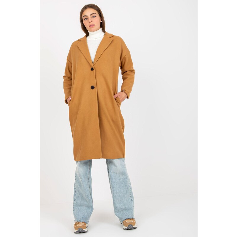 MladaModa Dámský kabát s kapsami model 98115 barva camel 86055823