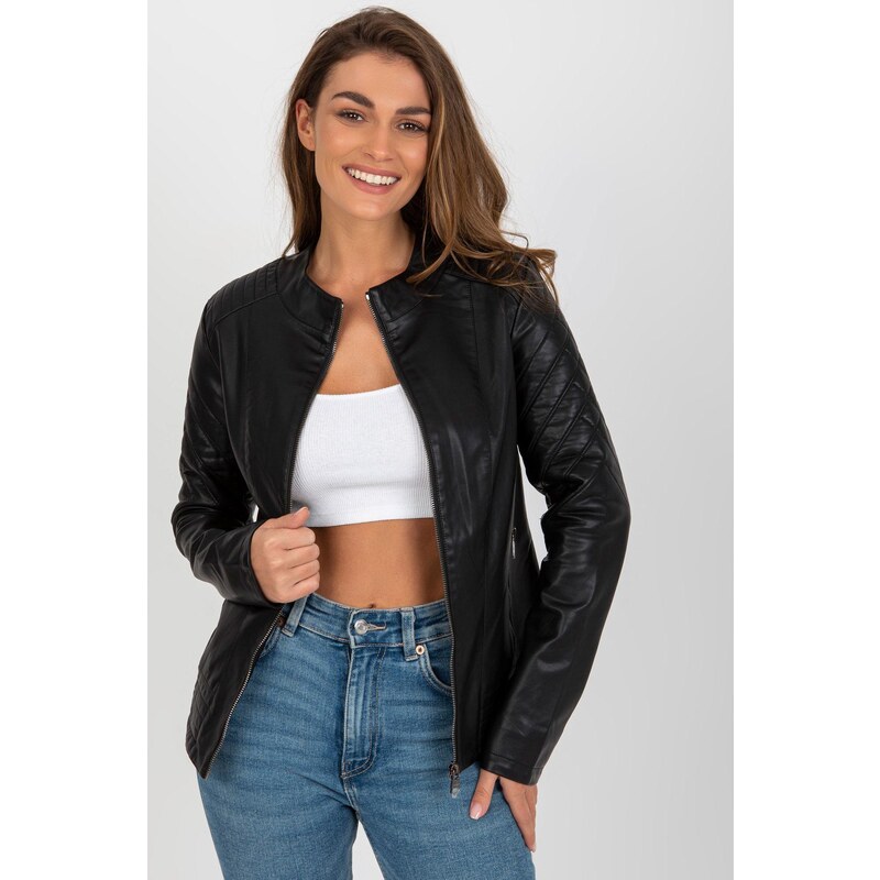 MladaModa Koženková bunda s kapsami model 01181 černá 108808105