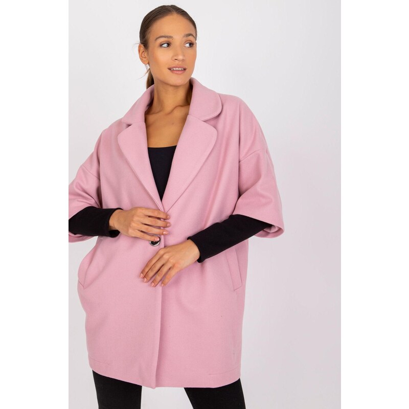 MladaModa Oversize kabát s tříčtvrtečním rukávem model 40930 pudrově růžový