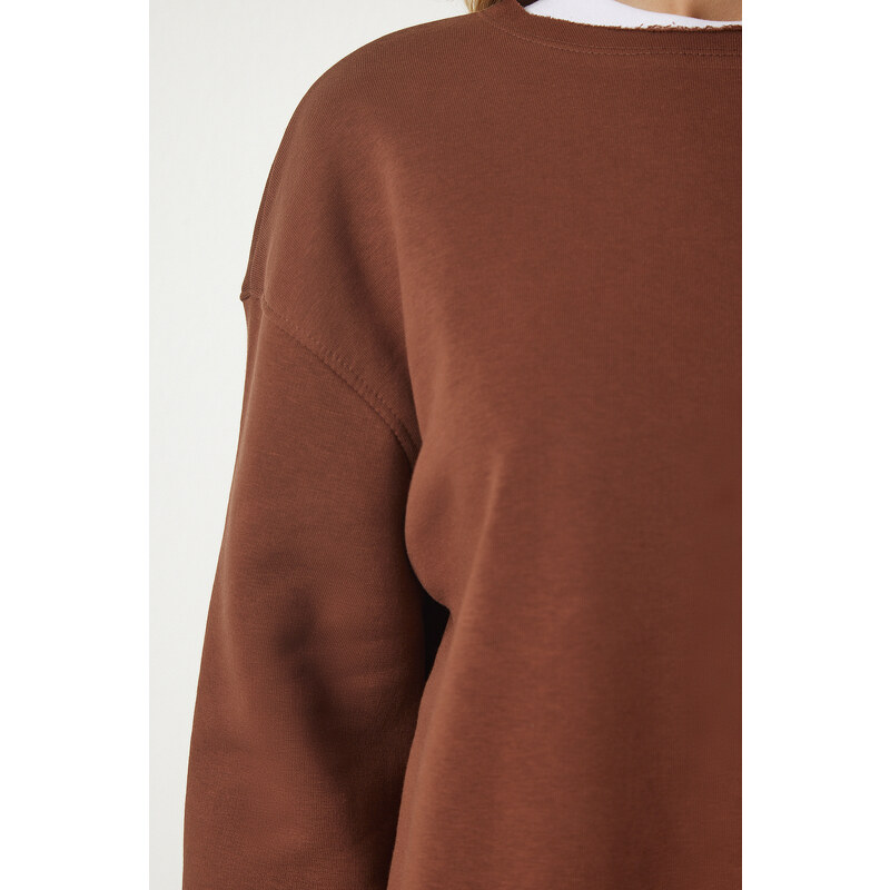 Happiness İstanbul Women's Brown Shark Oversized Knitted Sweatshirt