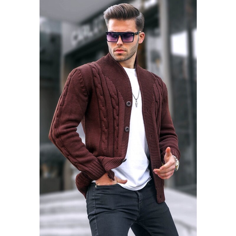 Madmext Brown Knitted Cardigan 9053