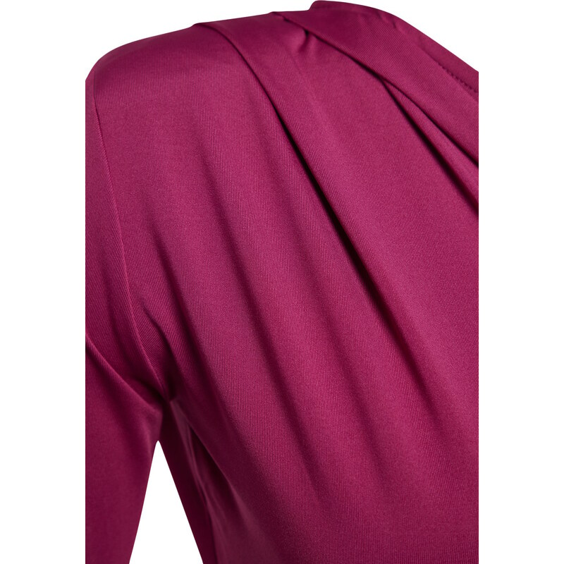 Trendyol Fuchsia Asymmetrical Collar Long Sleeved Flexible Knitted Bodysuit