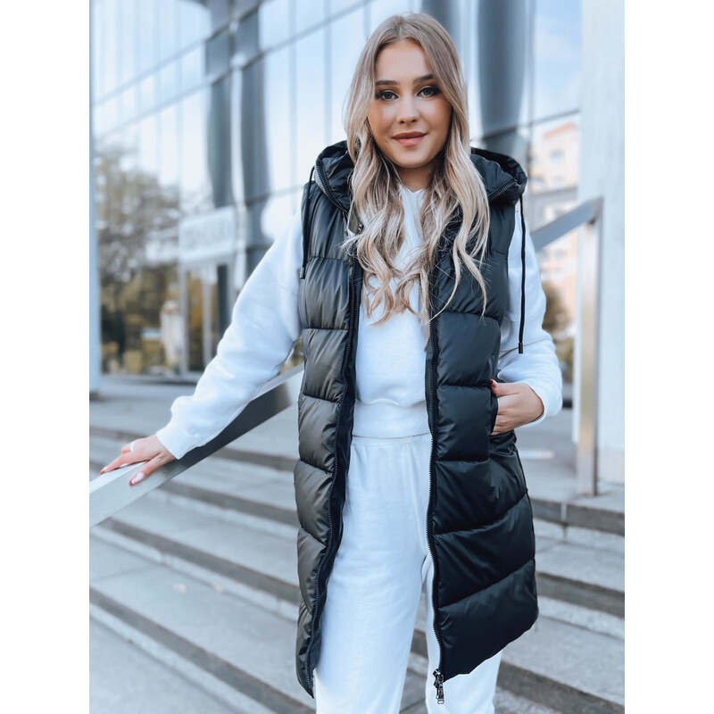 BASIC Černá delší prošívaná vesta FAR AWAY TY3748