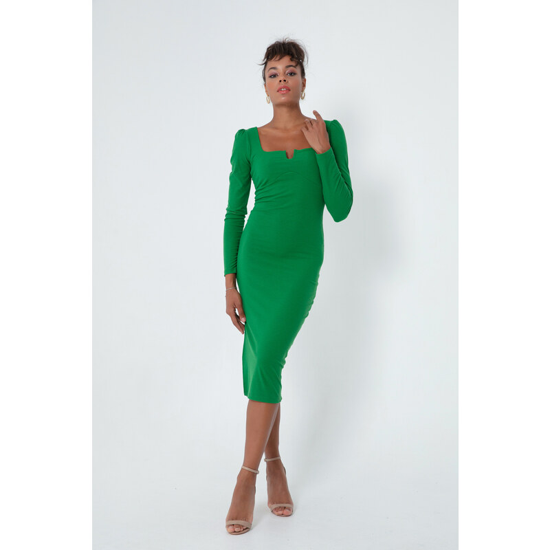 Lafaba Women's Green Slit Knit Dress