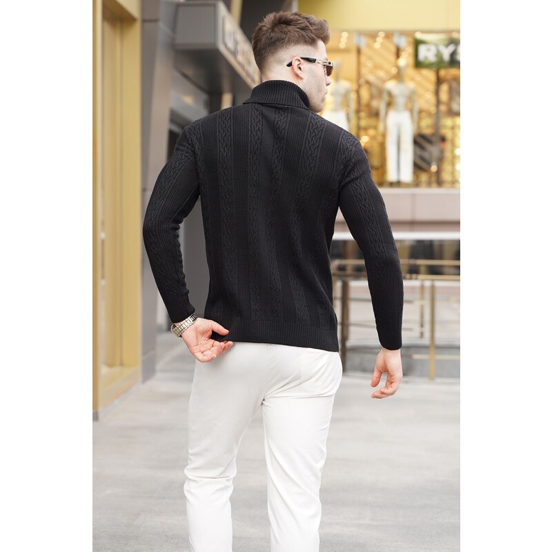Madmext Black Patterned Turtleneck Knitwear Sweater 5769