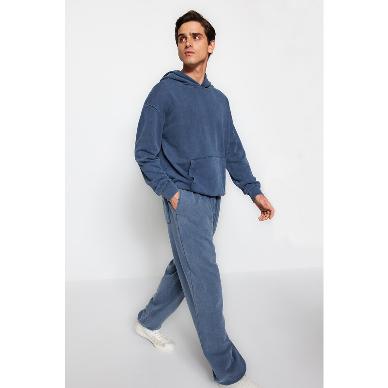 Trendyol Indigo Limited Edition Oversize Wash Effect 100% Cotton Sweatpants