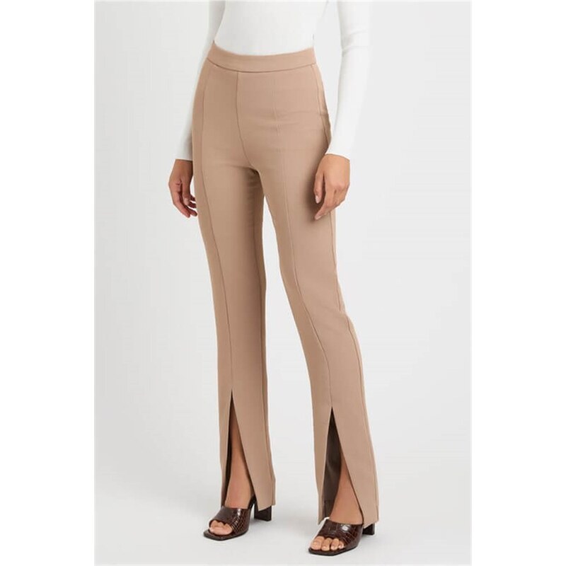 Madmext Beige High Waist Women's Pants with Slits