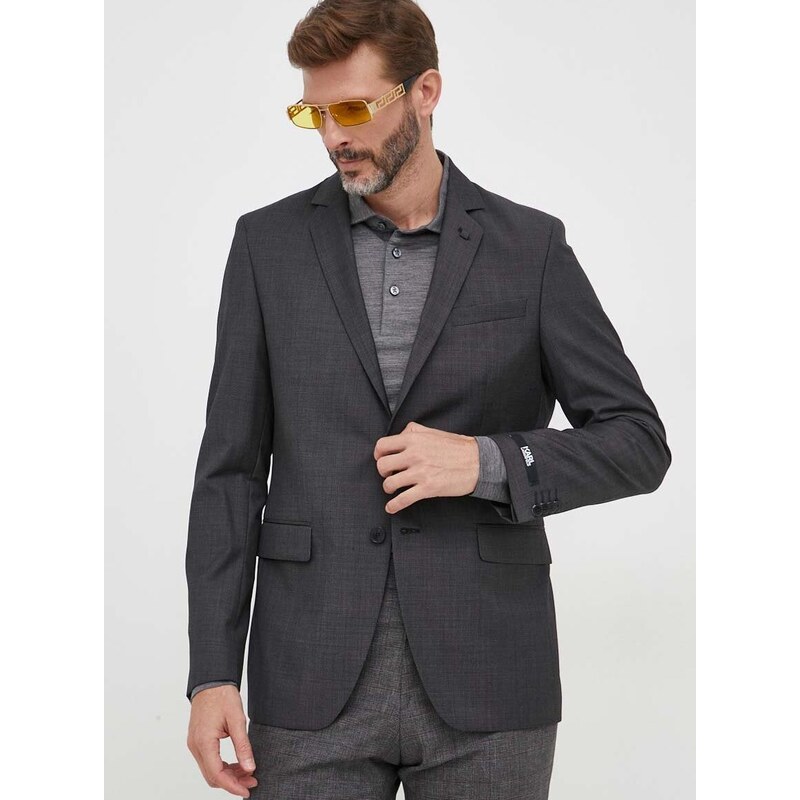 Vlněná bunda Karl Lagerfeld šedá barva