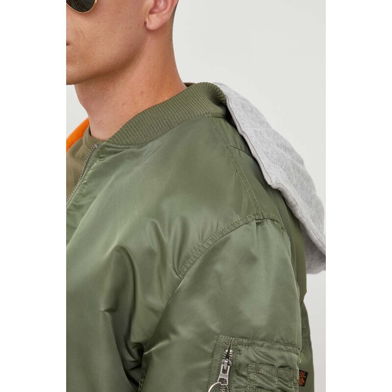 Bomber bunda Alpha Industries MA-1 ZH Back EMB zelená barva, zimní