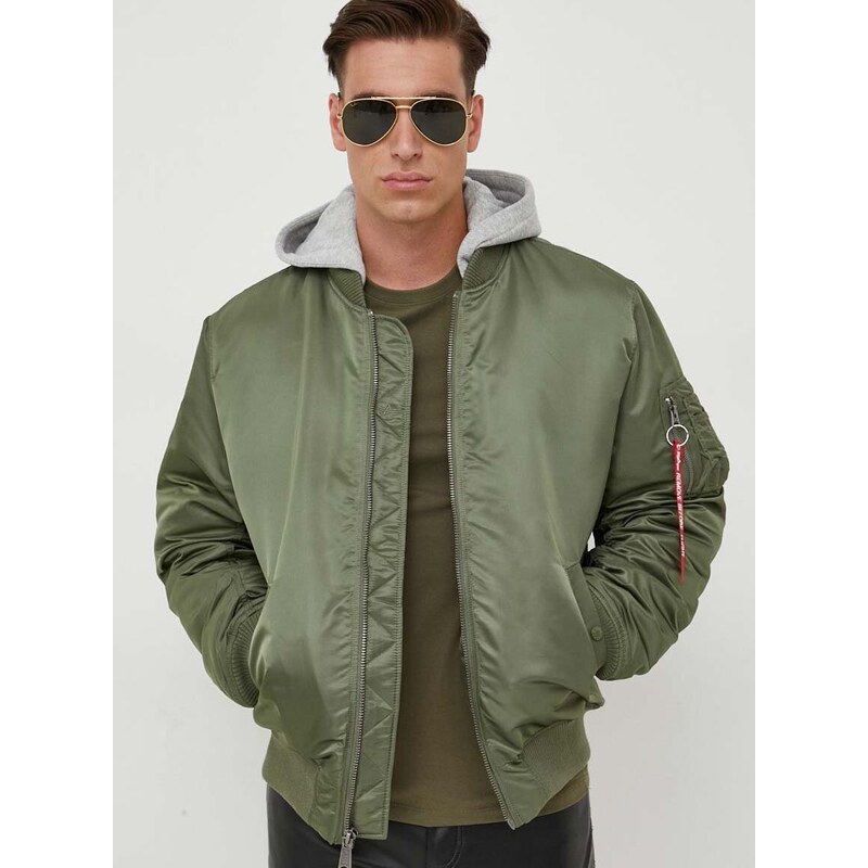 Bomber bunda Alpha Industries MA-1 ZH Back EMB zelená barva, zimní