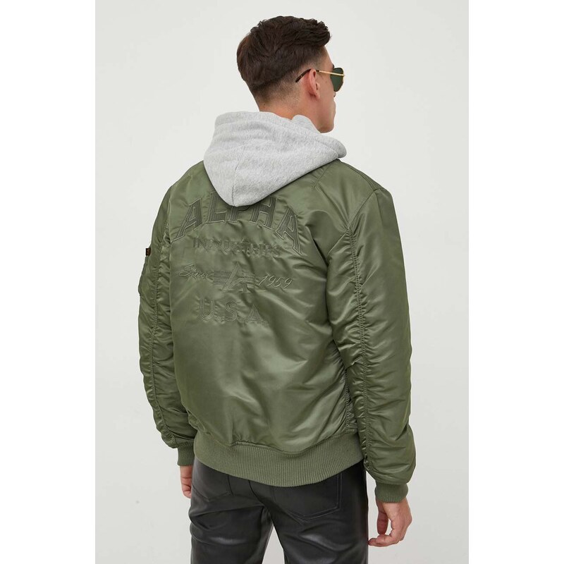 Bomber bunda Alpha Industries MA-1 ZH Back EMB zelená barva, zimní