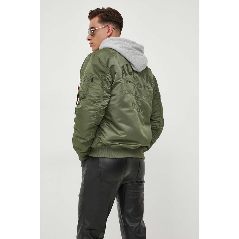 Bomber bunda Alpha Industries MA-1 ZH Back EMB zelená barva, zimní