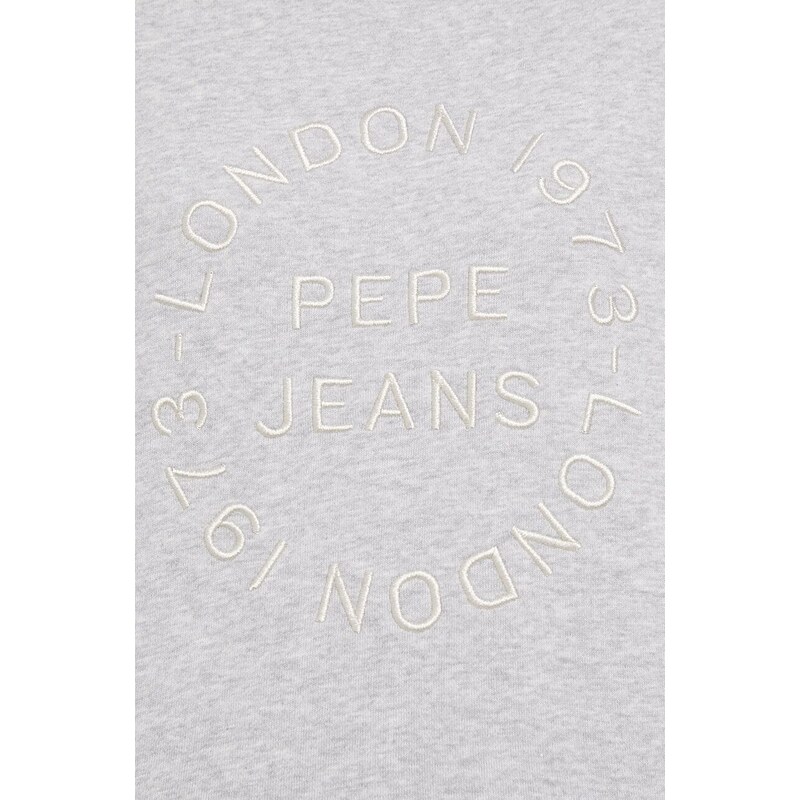 Bavlněná mikina Pepe Jeans CARA dámská, šedá barva, s aplikací