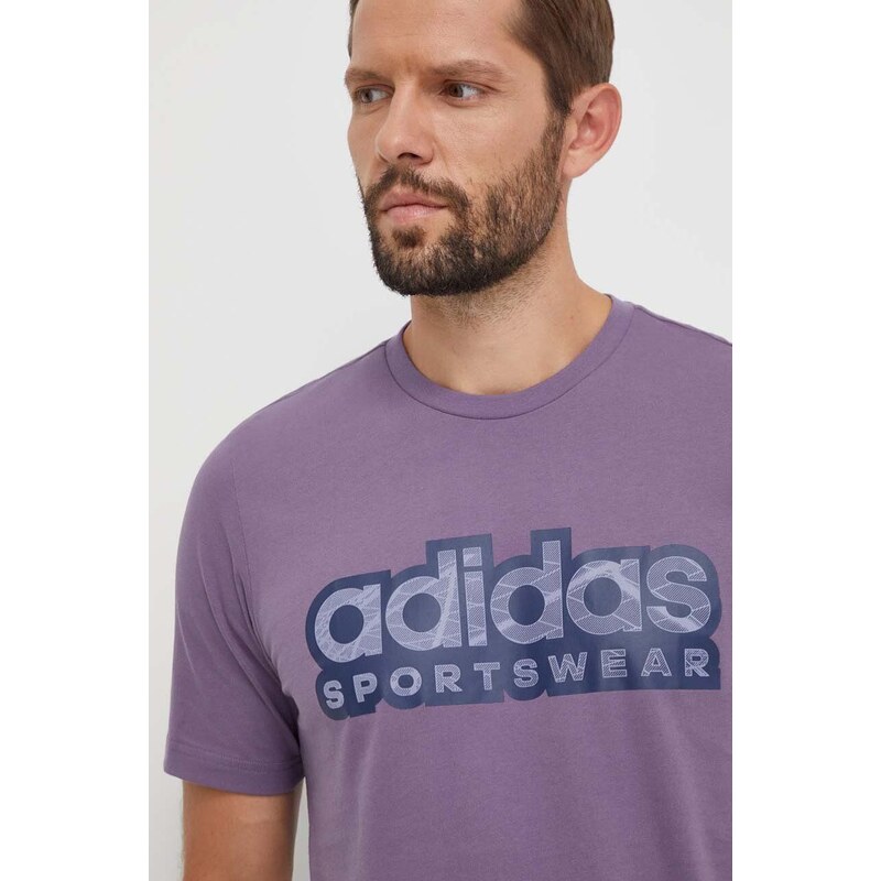 Bavlněné tričko adidas fialová barva, s potiskem