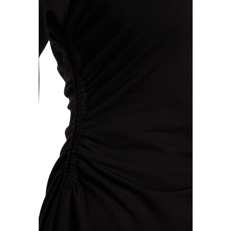 Trendyol černé pletené šaty s nařaseným detailem v pase