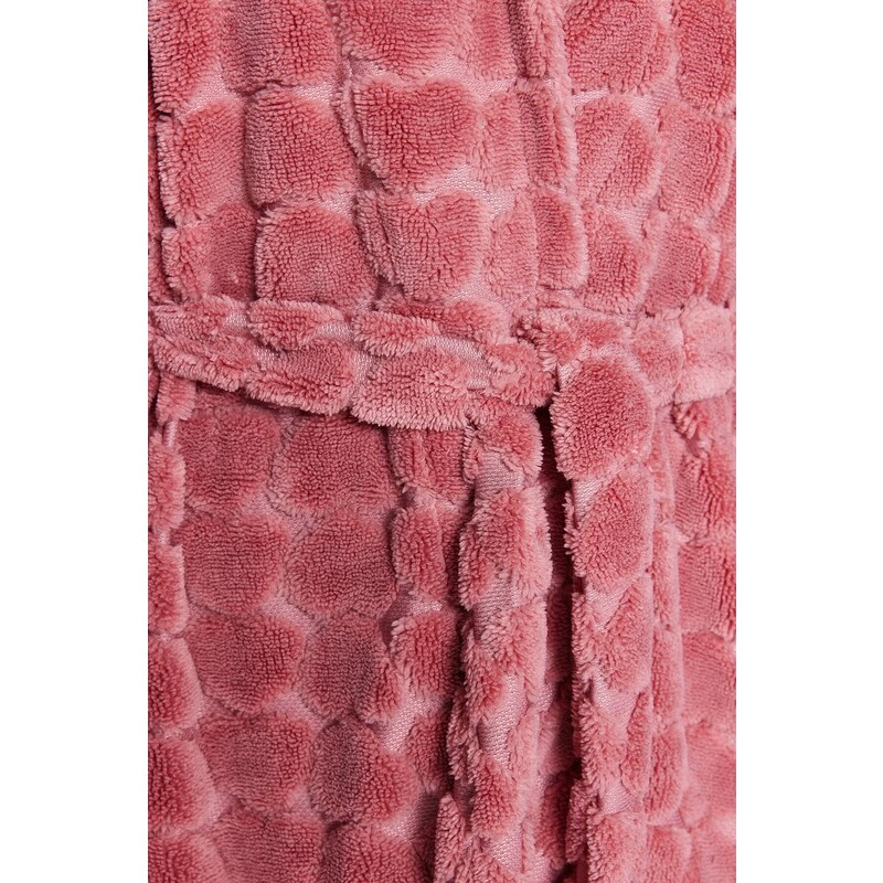 Trendyol Pink Belted Heart Pattern Fleece Knitted Dressing Gown