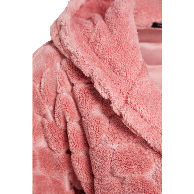 Trendyol Pink Belted Heart Pattern Fleece Knitted Dressing Gown