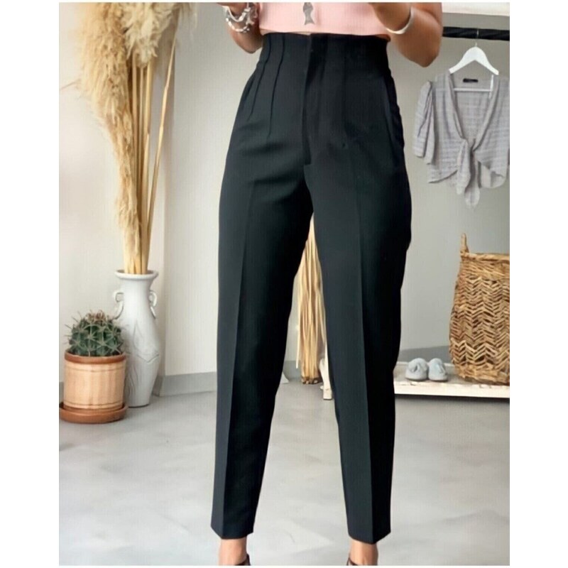 HAKKE Black High Waist Slim Flared Trousers