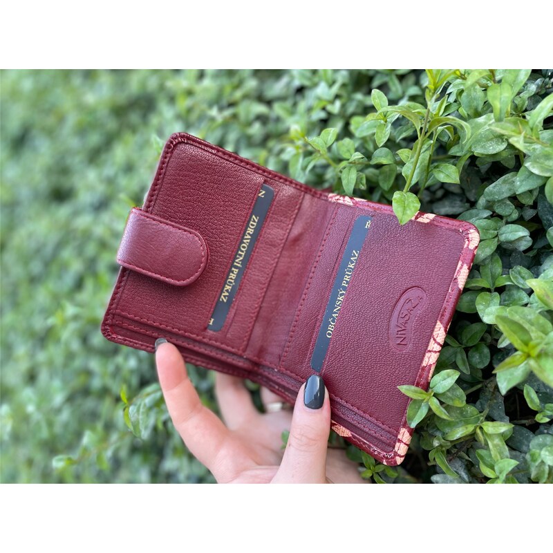 Dámská kožená peněženka Nivasaža červená s květinami N6