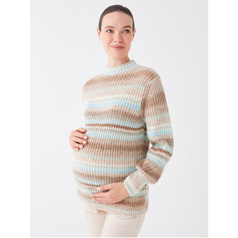 LC Waikiki Half Turtleneck Striped Long Sleeve Maternity Knitwear Sweater