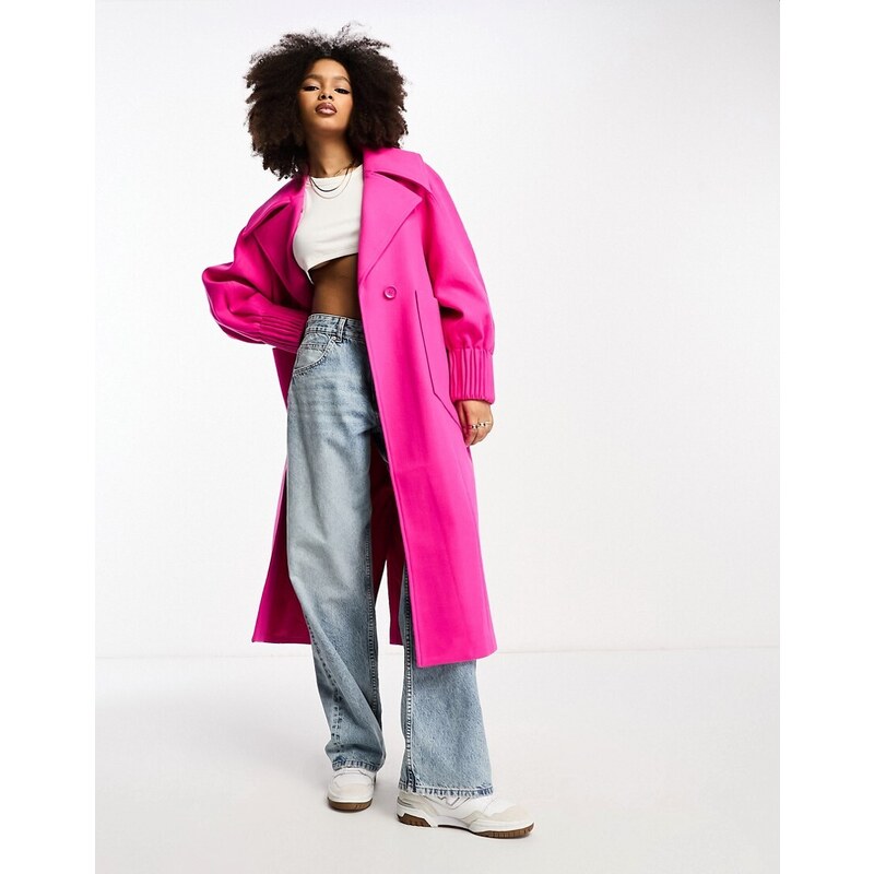 Annorlunda pin tuck volume sleeve oversized coat in fuchsia pink